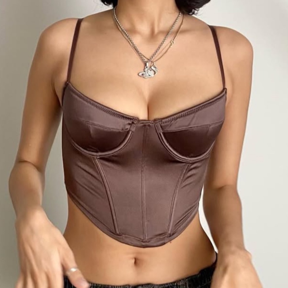 Brown satin corset top